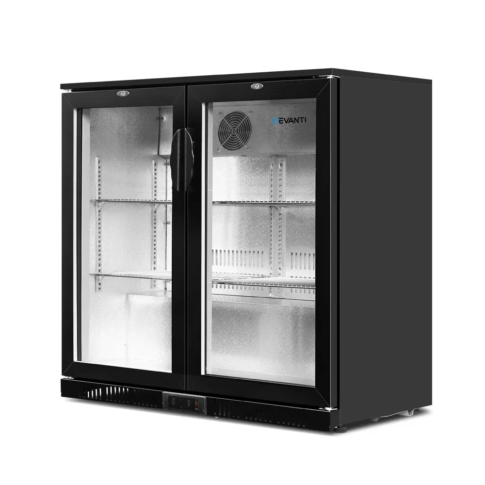 198L Double Door Bar Fridge Commercial Glass Door Display Refrigerator Black