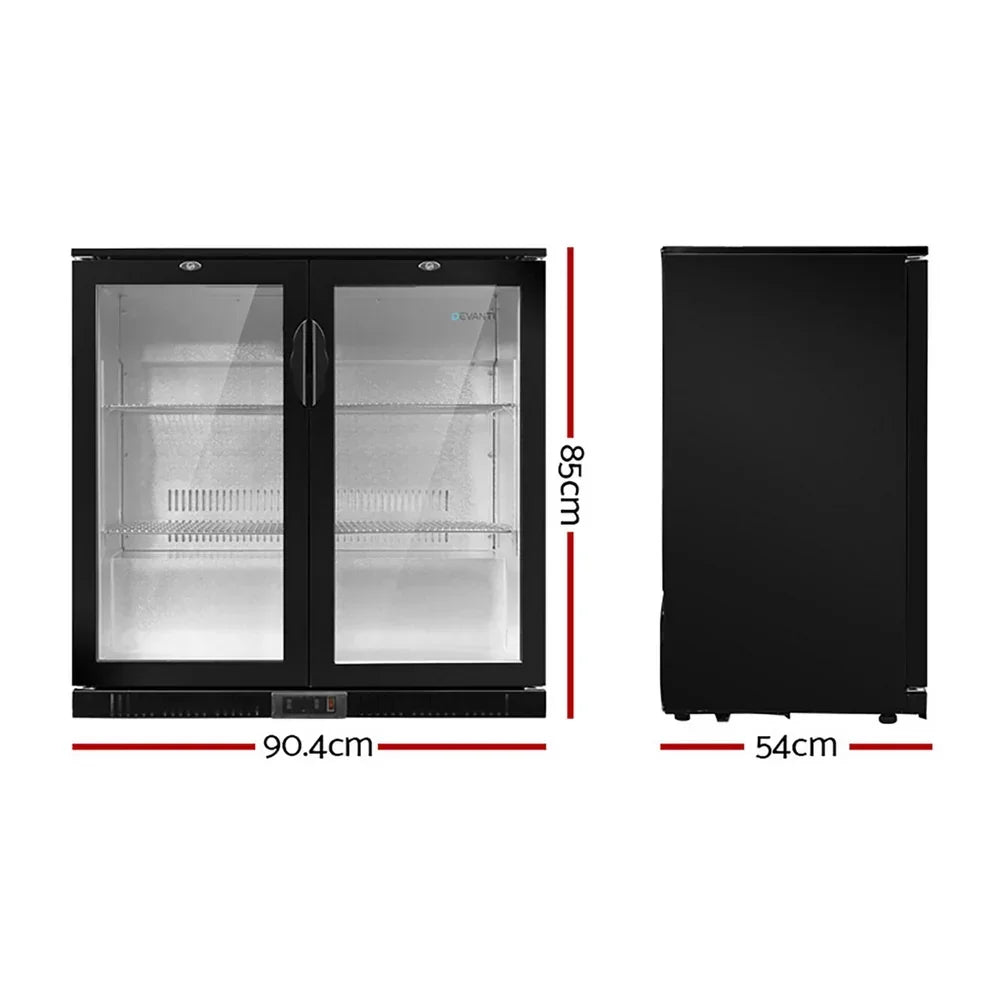 198L Double Door Bar Fridge Commercial Glass Door Display Refrigerator Black