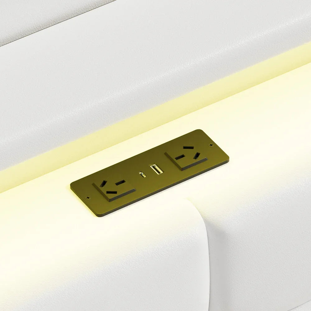 Gas‑Lift Double Bed Frame with LED Storage Headboard & USB Ports – White