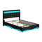 Oikiture Queen Bed Frame Gas Lift LED Storage Headboard USB Black