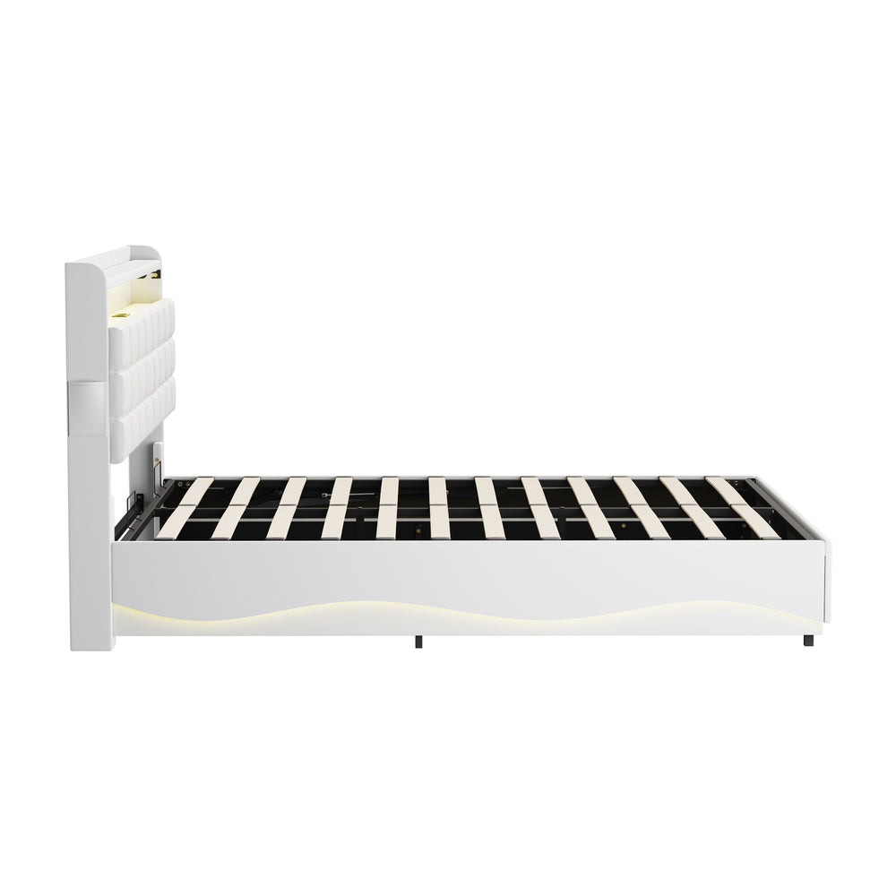 Queen Bed Frame LED Gas Lift Storage Headboard USB Charging