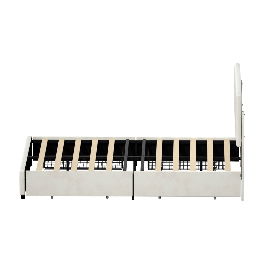 LED Bed Frame Double Size 4 Drawers Adjustable Head Beige