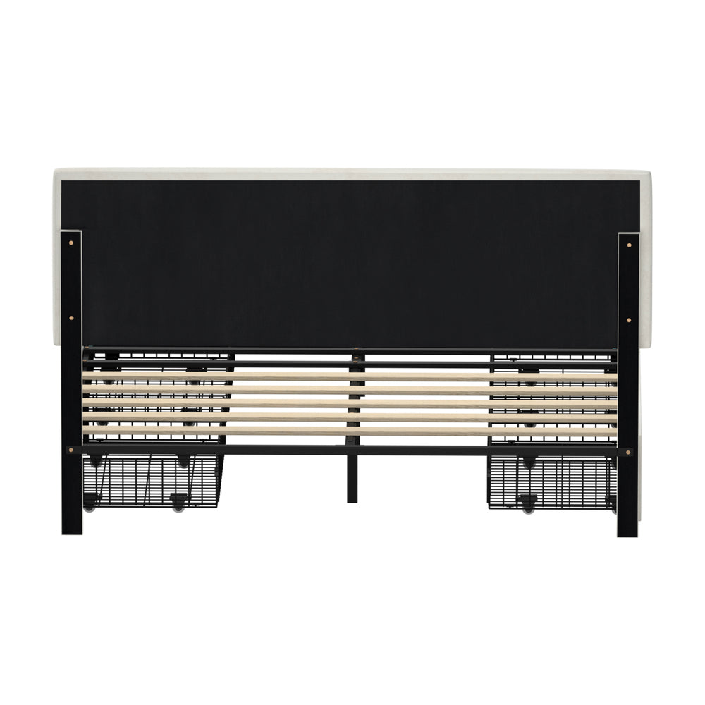 LED Bed Frame Double Size 4 Drawers Adjustable Head Beige