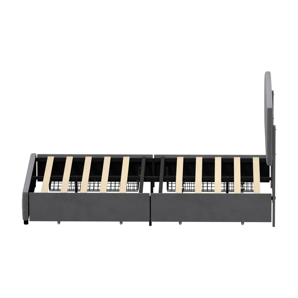 LED Bed Frame Double Size 4 Drawers Adjustable Head Velvet