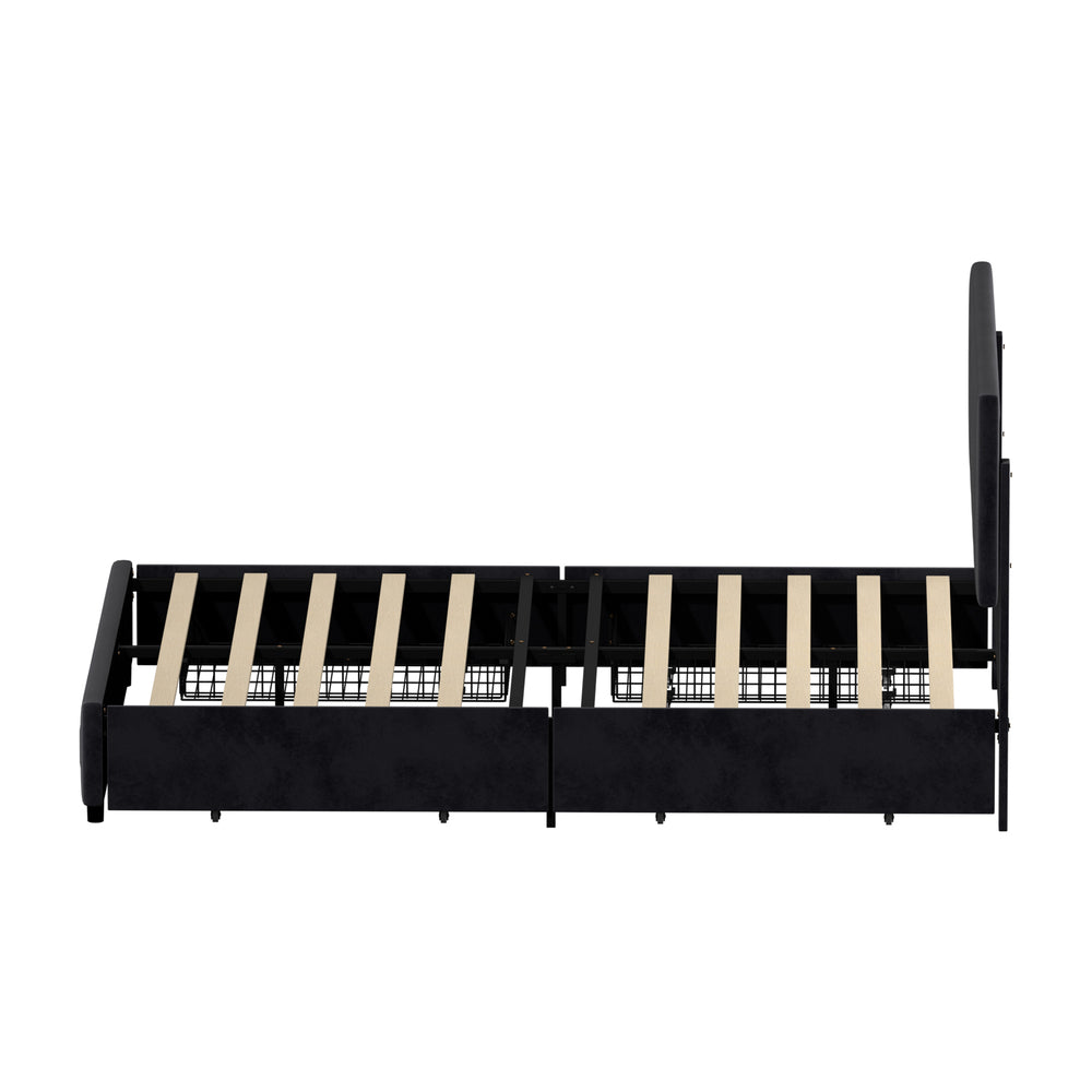 LED Bed Frame Queen Size 4 Drawers Adjustable Headboard Black