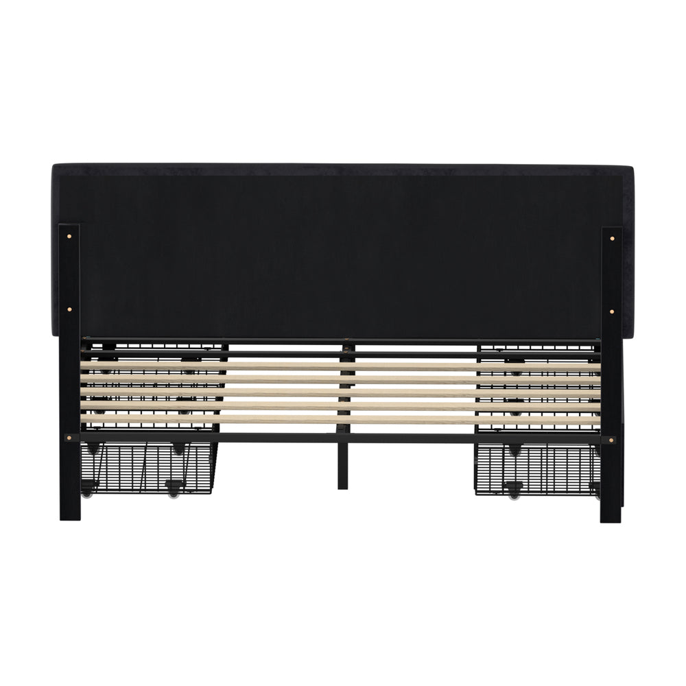 LED Bed Frame Queen Size 4 Drawers Adjustable Headboard Black