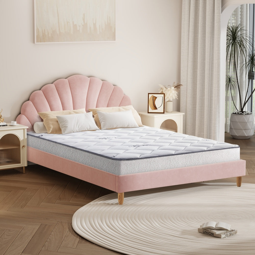Bed Frame with Mattress Double Size Pink Velvet