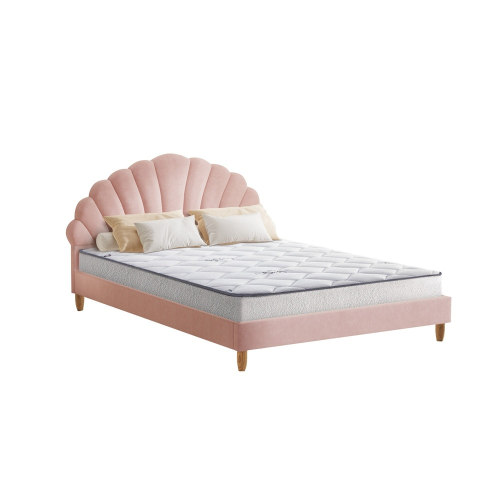 Bed Frame with Mattress Double Size Pink Velvet