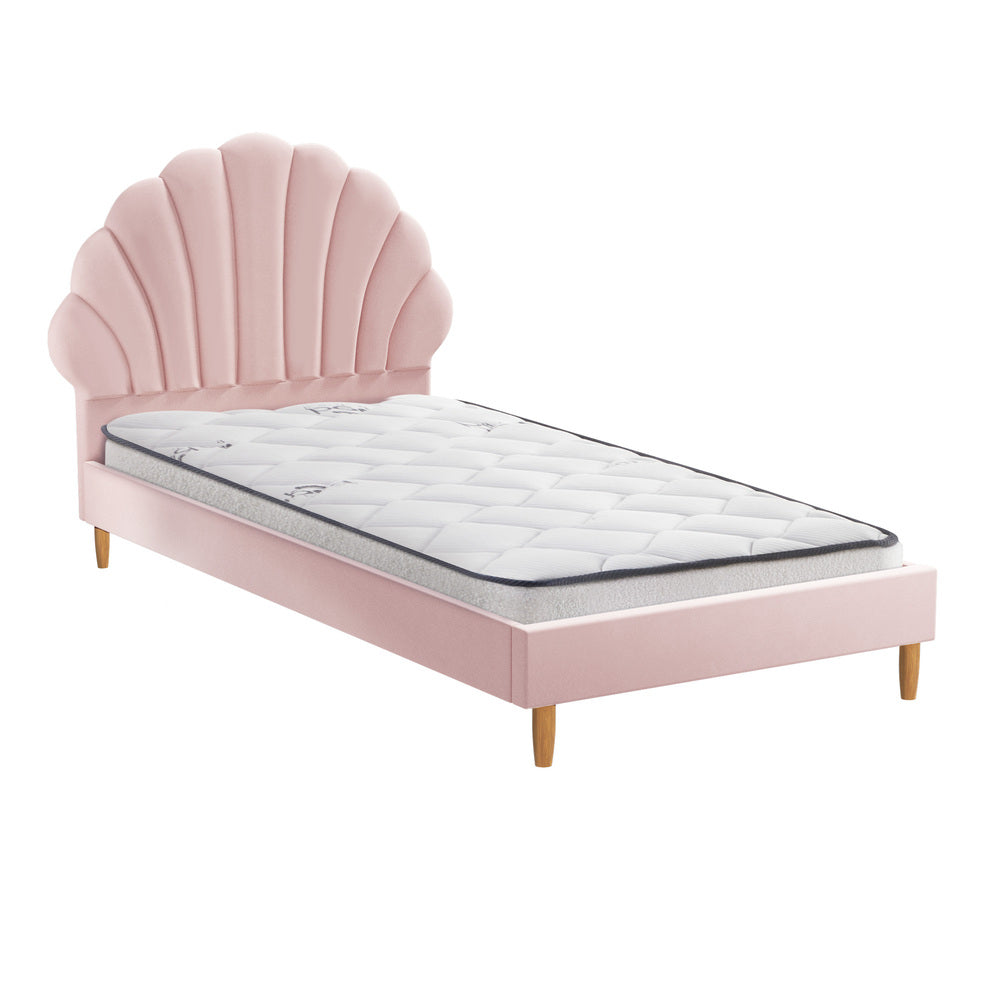 Oikiture Bed Frame with Mattress Single Size Pink Velvet