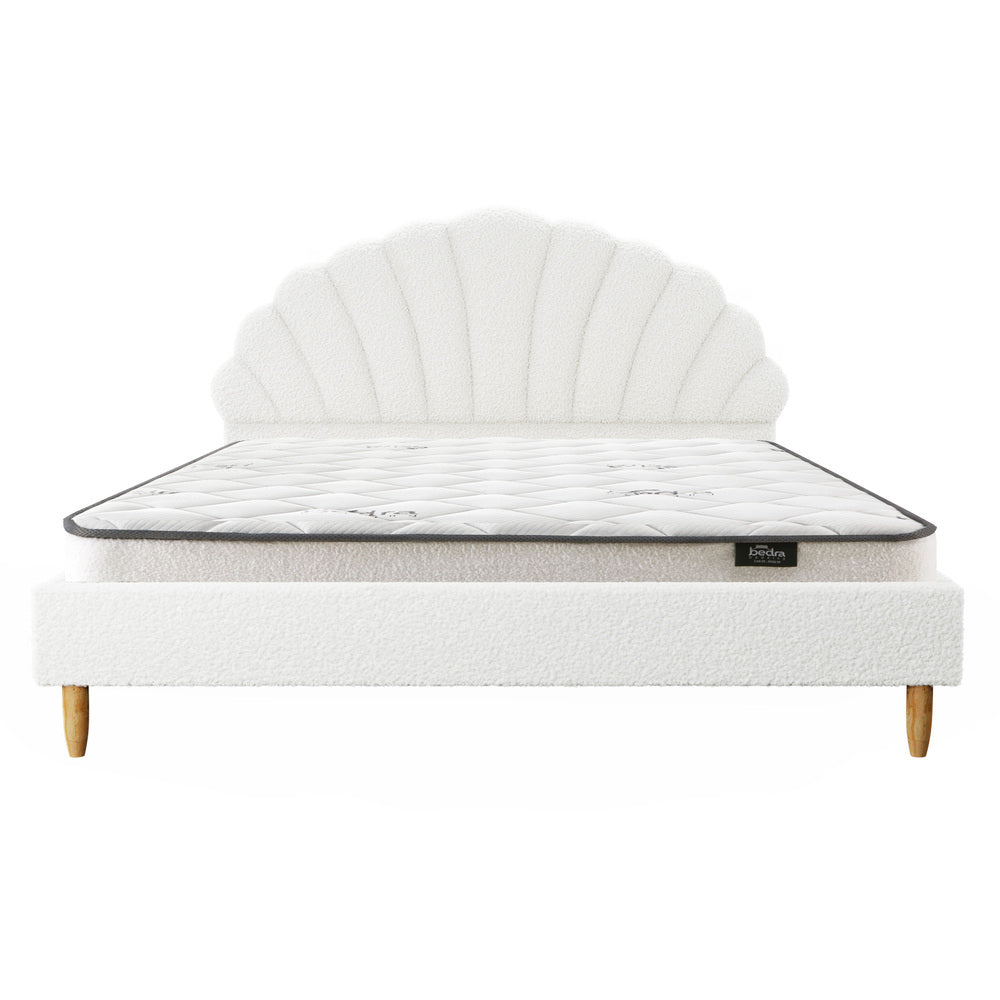 Bed Frame with Mattress Double Size White Boucle