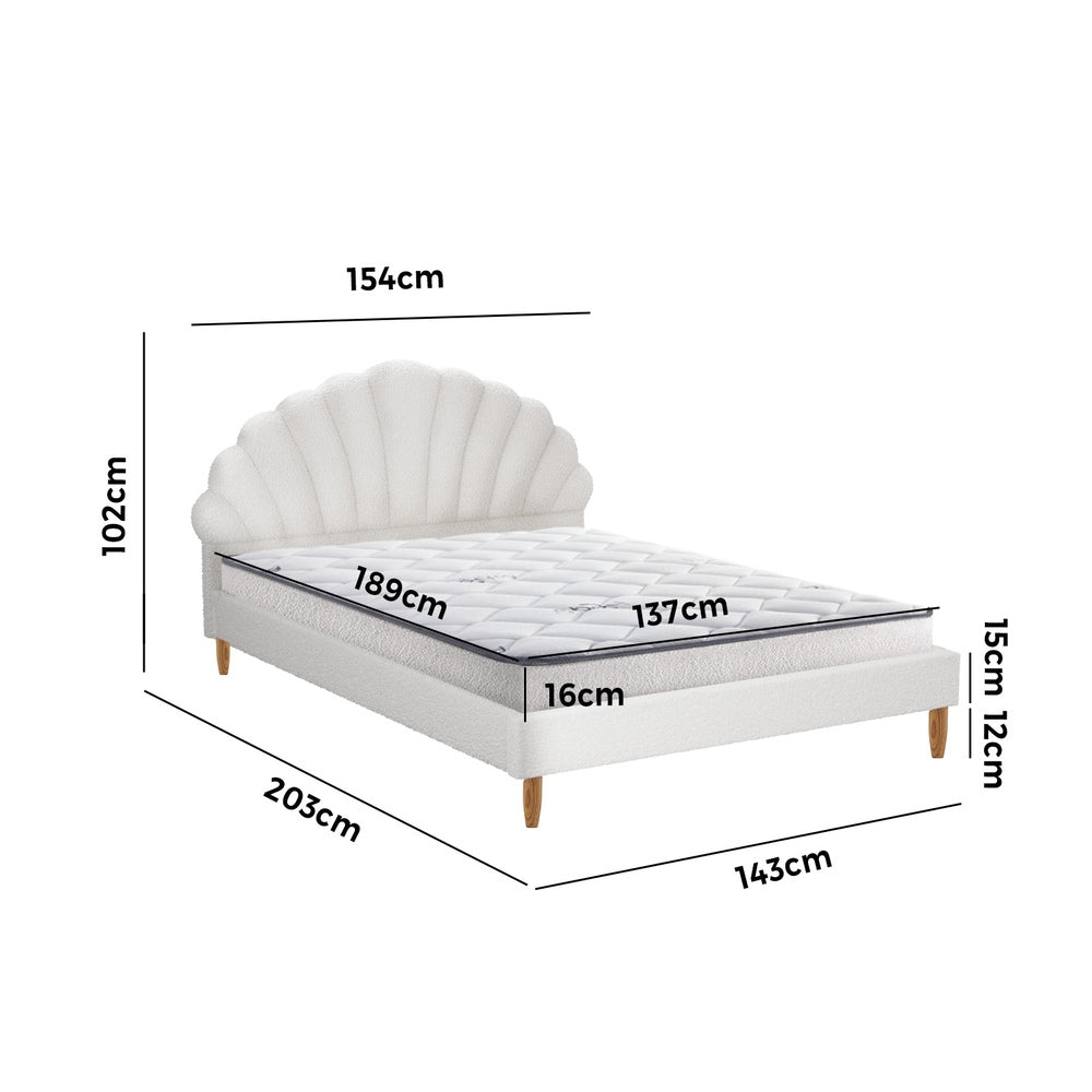 Bed Frame with Mattress Double Size White Boucle