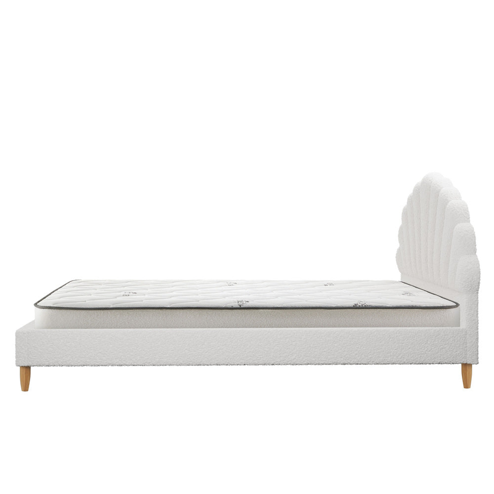Bed Frame with Mattress Double Size White Boucle