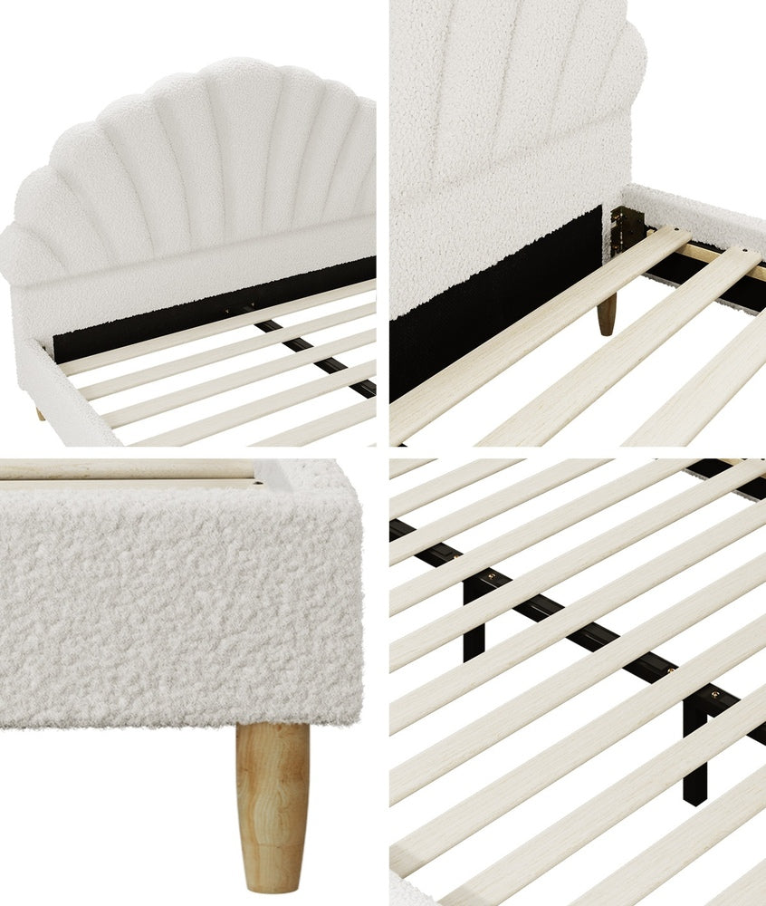 Bed Frame with Mattress Double Size White Boucle