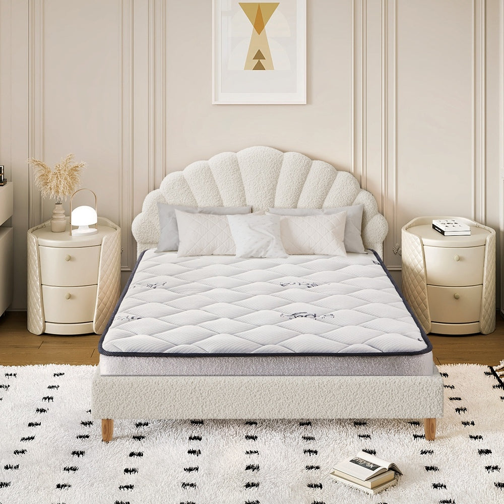 Bed Frame with Mattress Double Size White Boucle