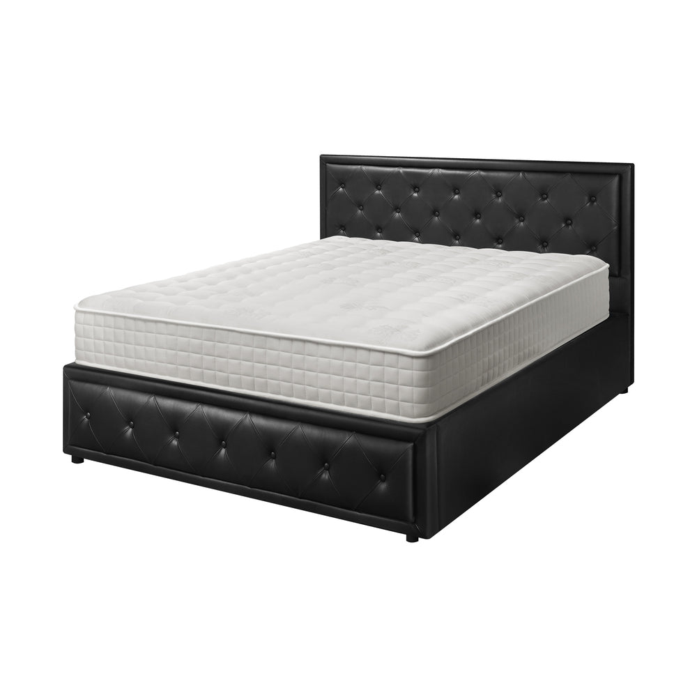 Bed Frame with Mattress Double Size Gas Lift Black Leather