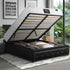 Bed Frame with Mattress Double Size Gas Lift Black Leather