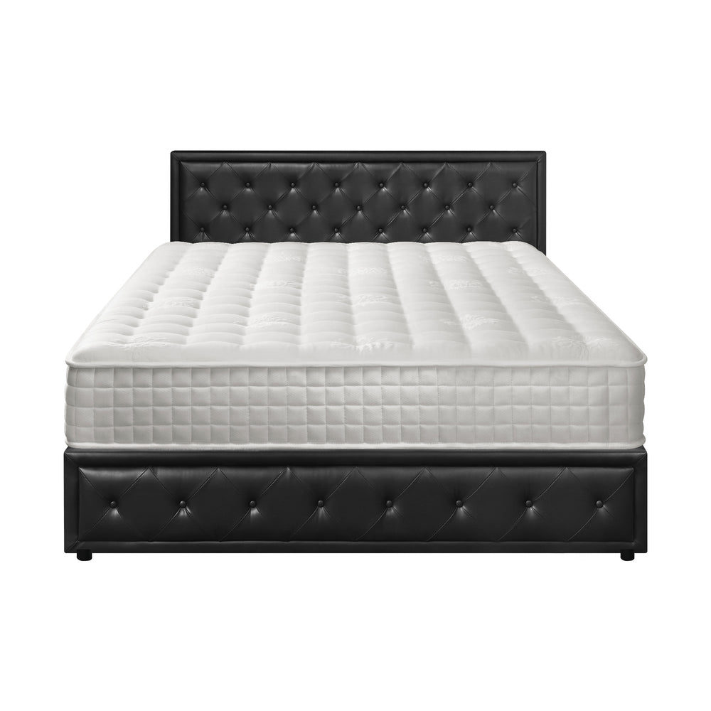 Bed Frame with Mattress King Size Gas Lift Black Leather