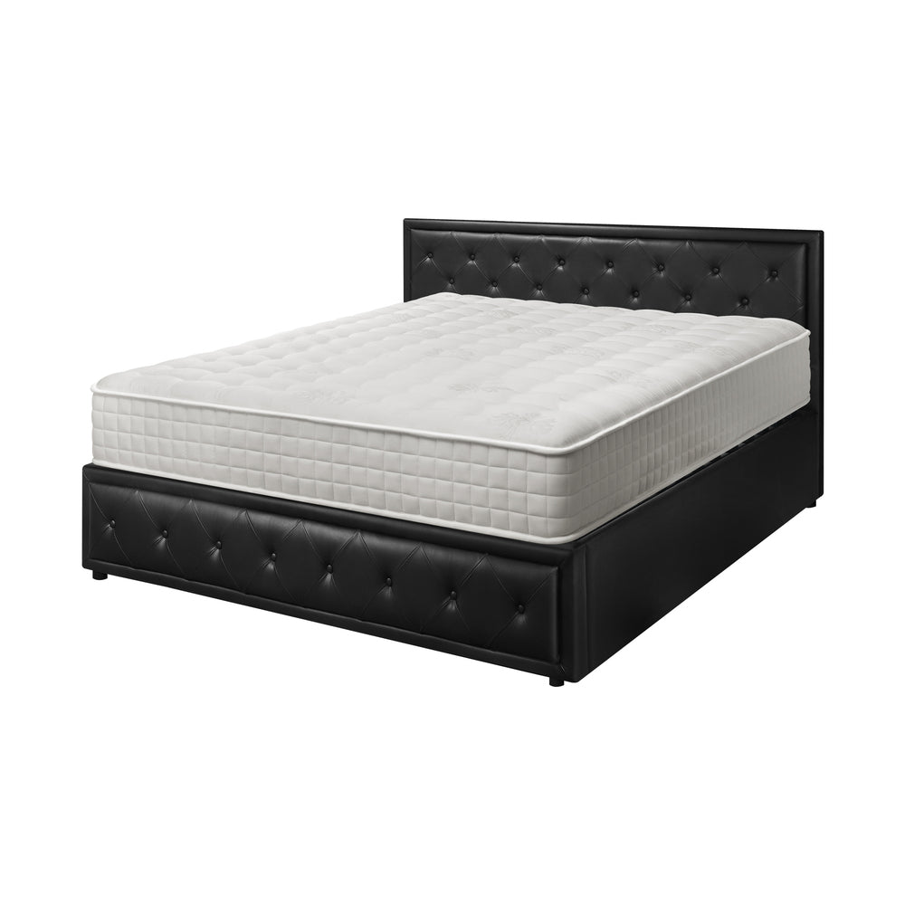 Bed Frame with Mattress King Size Gas Lift Black Leather