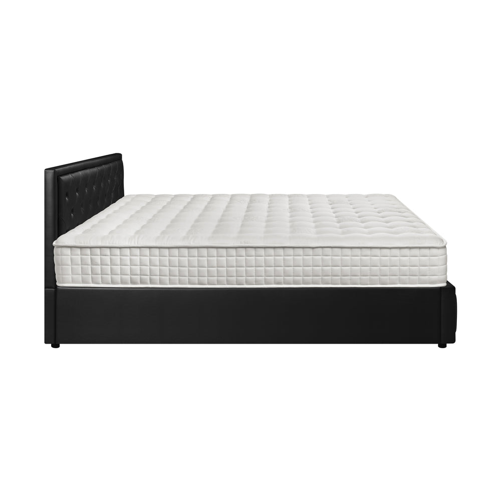 Bed Frame with Mattress King Size Gas Lift Black Leather