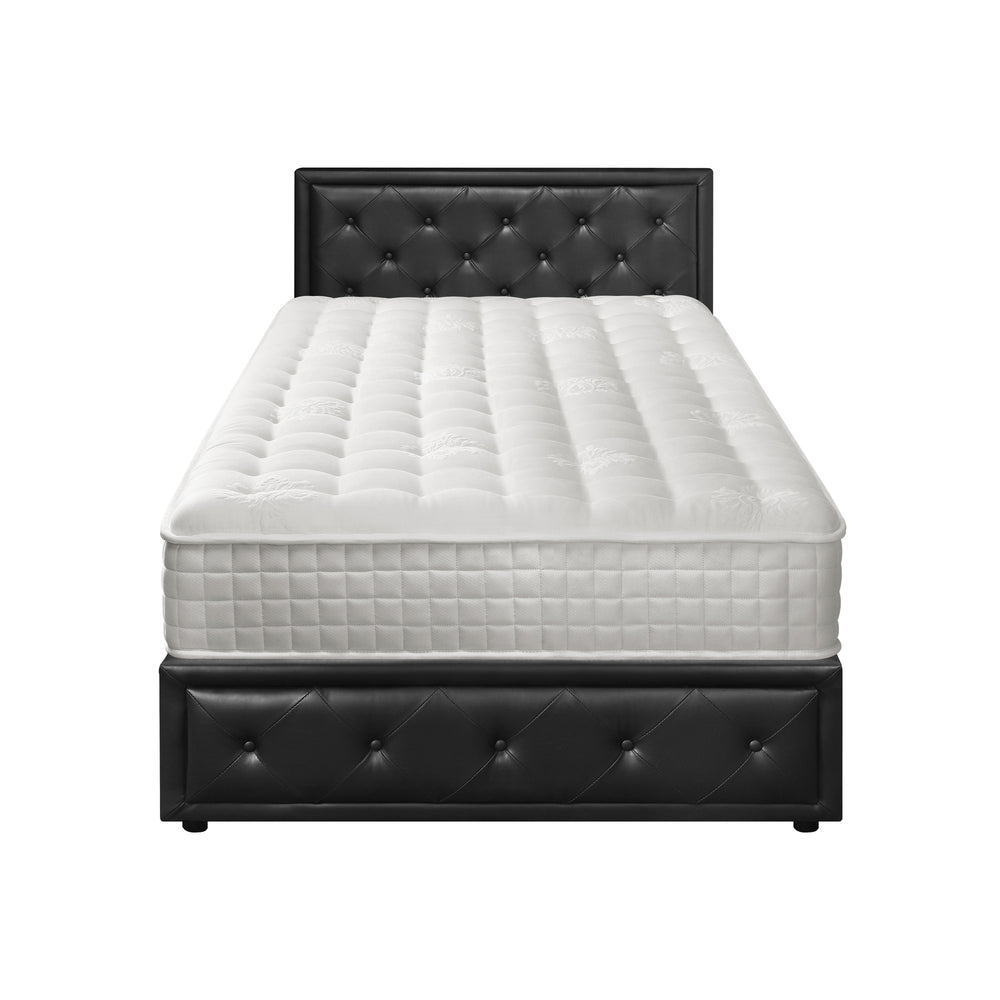 Bed Frame with Mattress King Single Gas Lift Black Leather