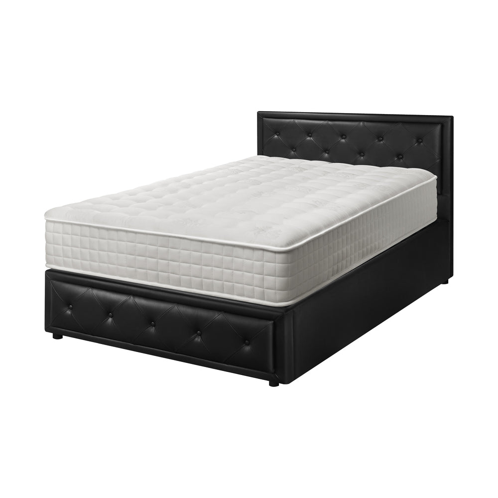 Bed Frame with Mattress King Single Gas Lift Black Leather