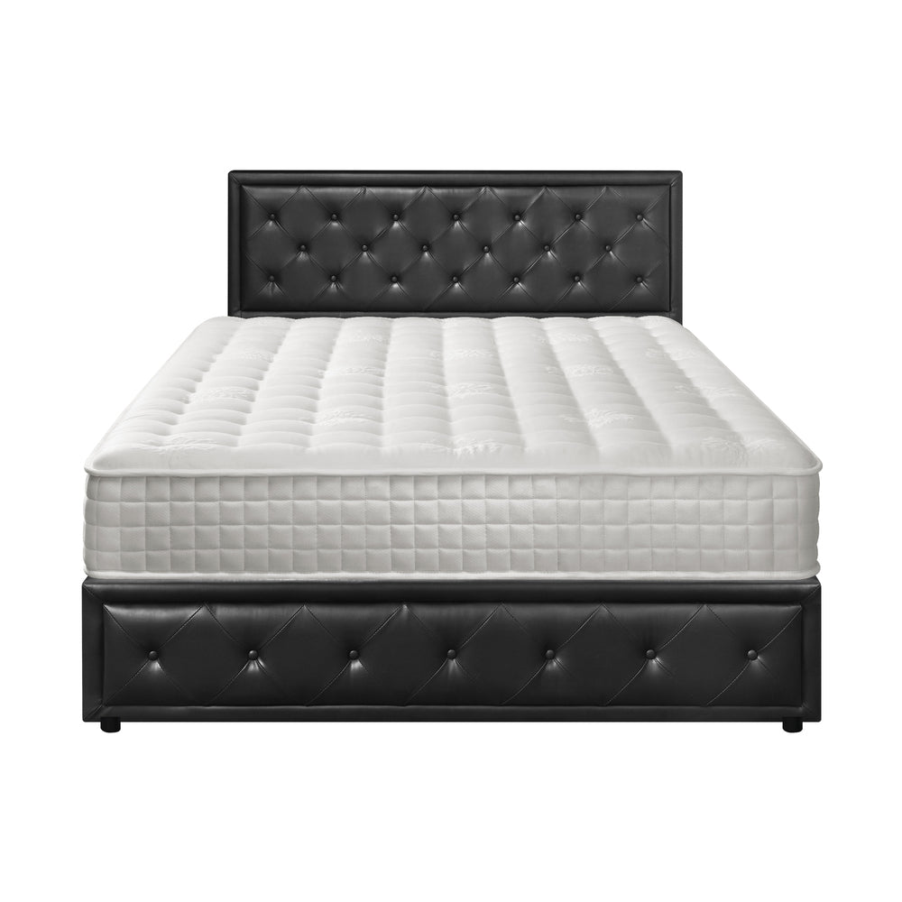 Bed Frame with Mattress Queen Size Gas Lift Black Leather