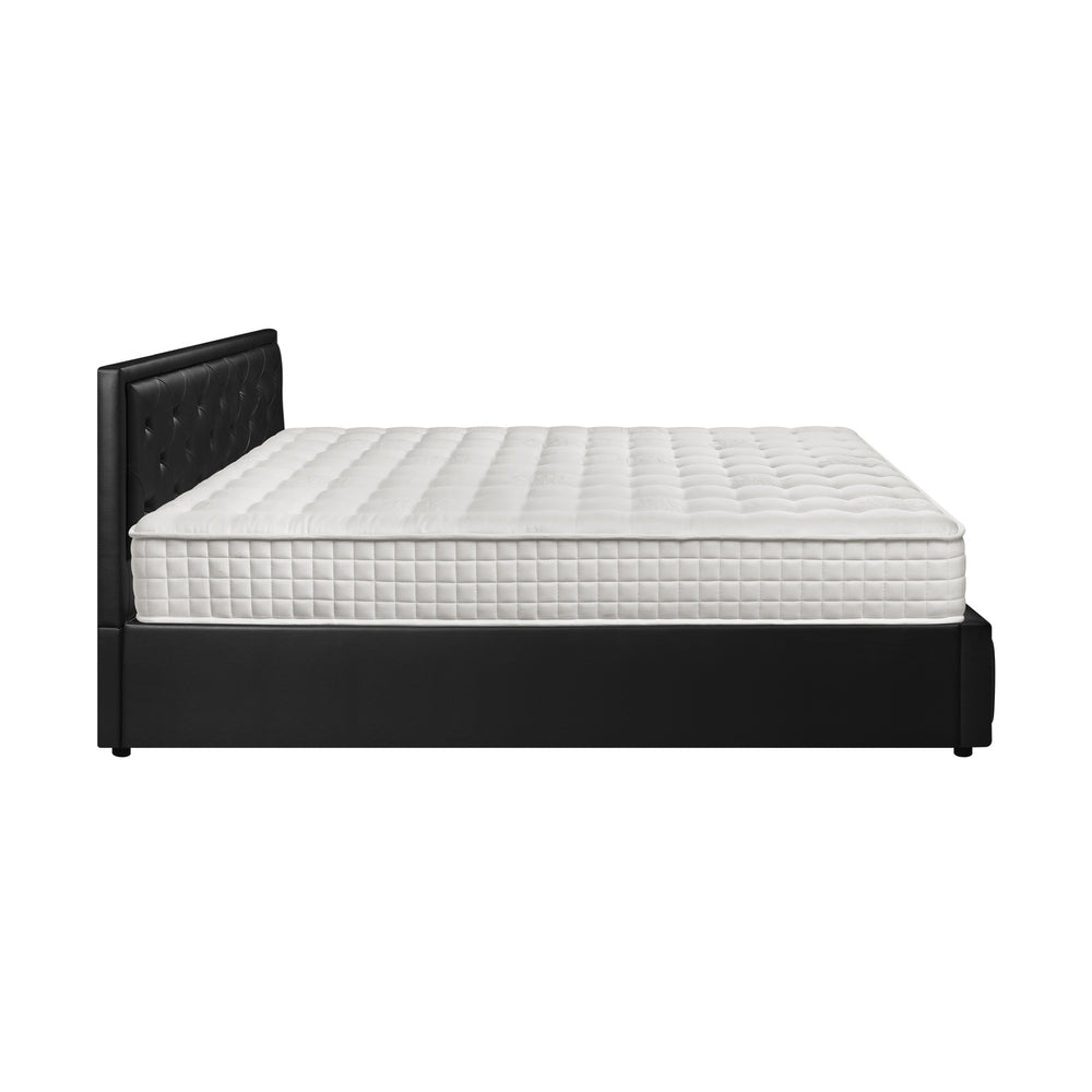 Bed Frame with Mattress Queen Size Gas Lift Black Leather