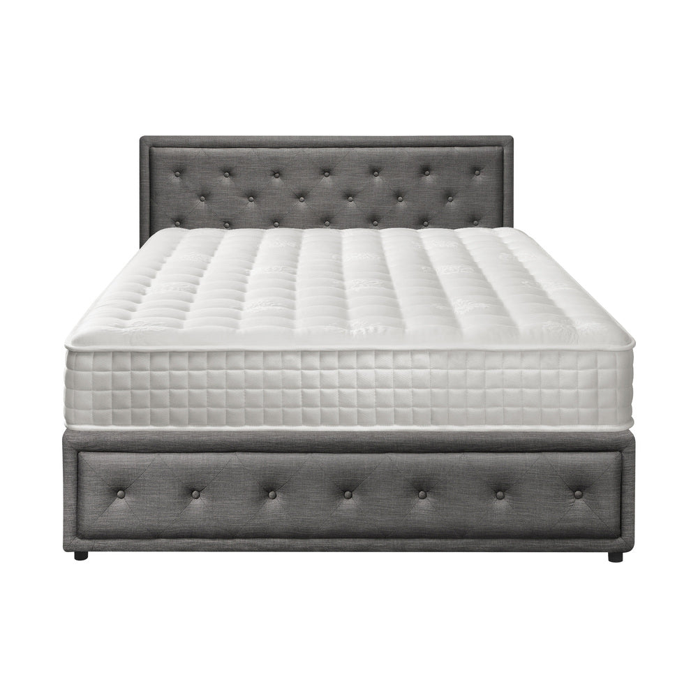Bed Frame with Mattress Double Size Gas Lift Grey Fabric