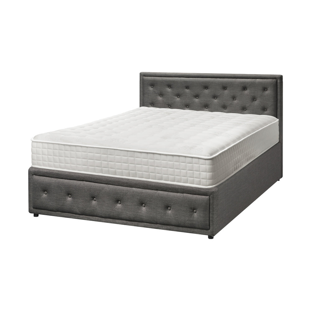 Bed Frame with Mattress Double Size Gas Lift Grey Fabric