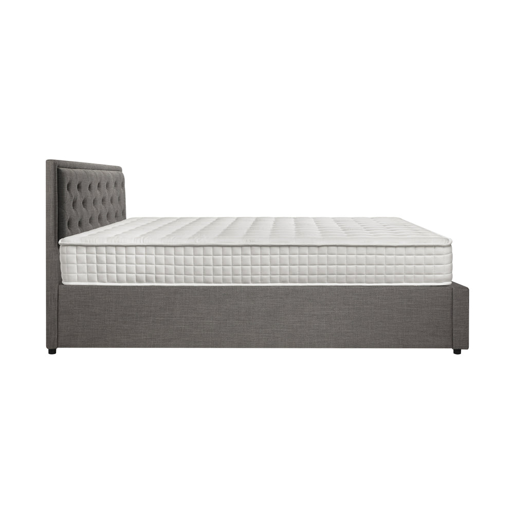 Bed Frame with Mattress Double Size Gas Lift Grey Fabric