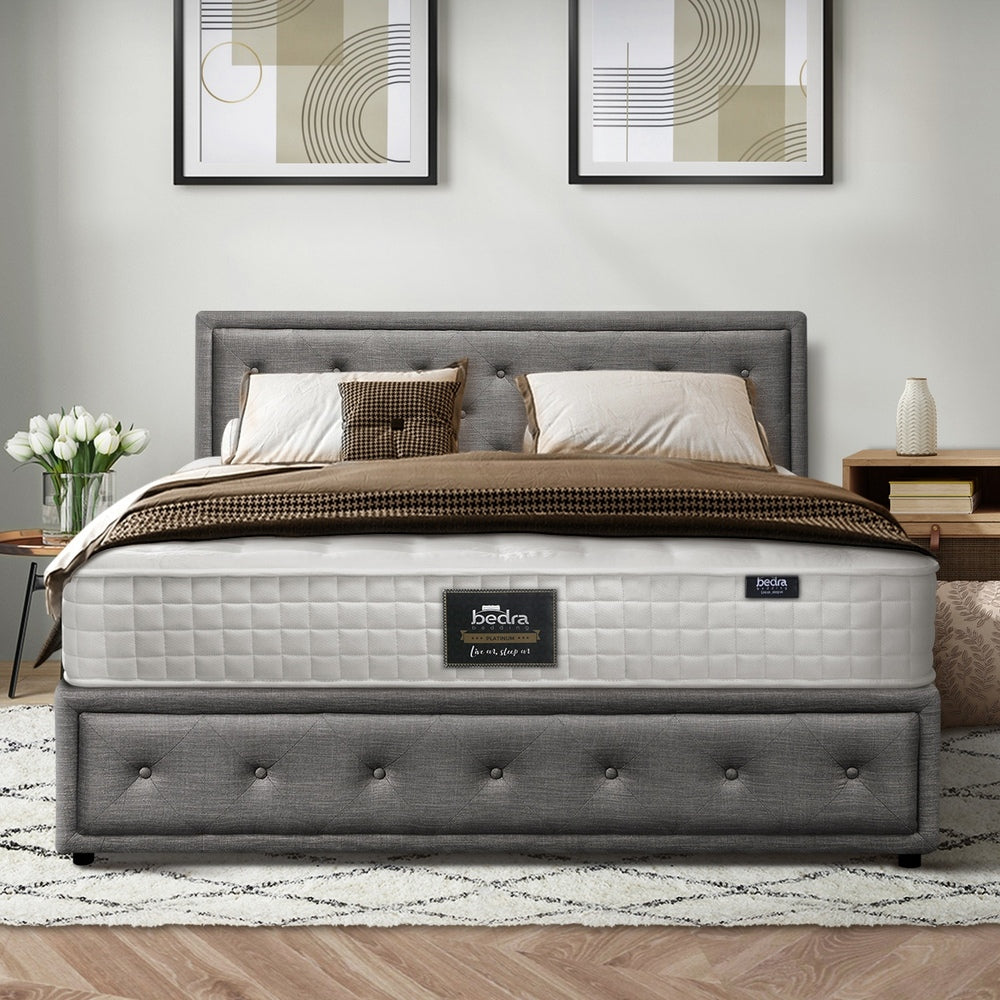 Bed Frame with Mattress Double Size Gas Lift Grey Fabric