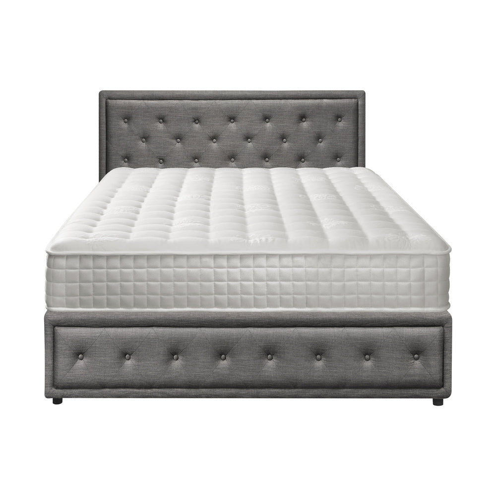 Bed Frame with Mattress King Size Gas Lift Grey Fabric