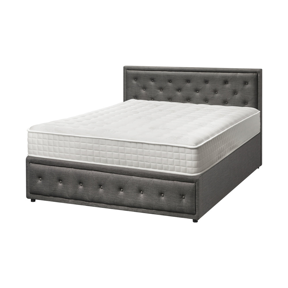 Bed Frame with Mattress King Size Gas Lift Grey Fabric