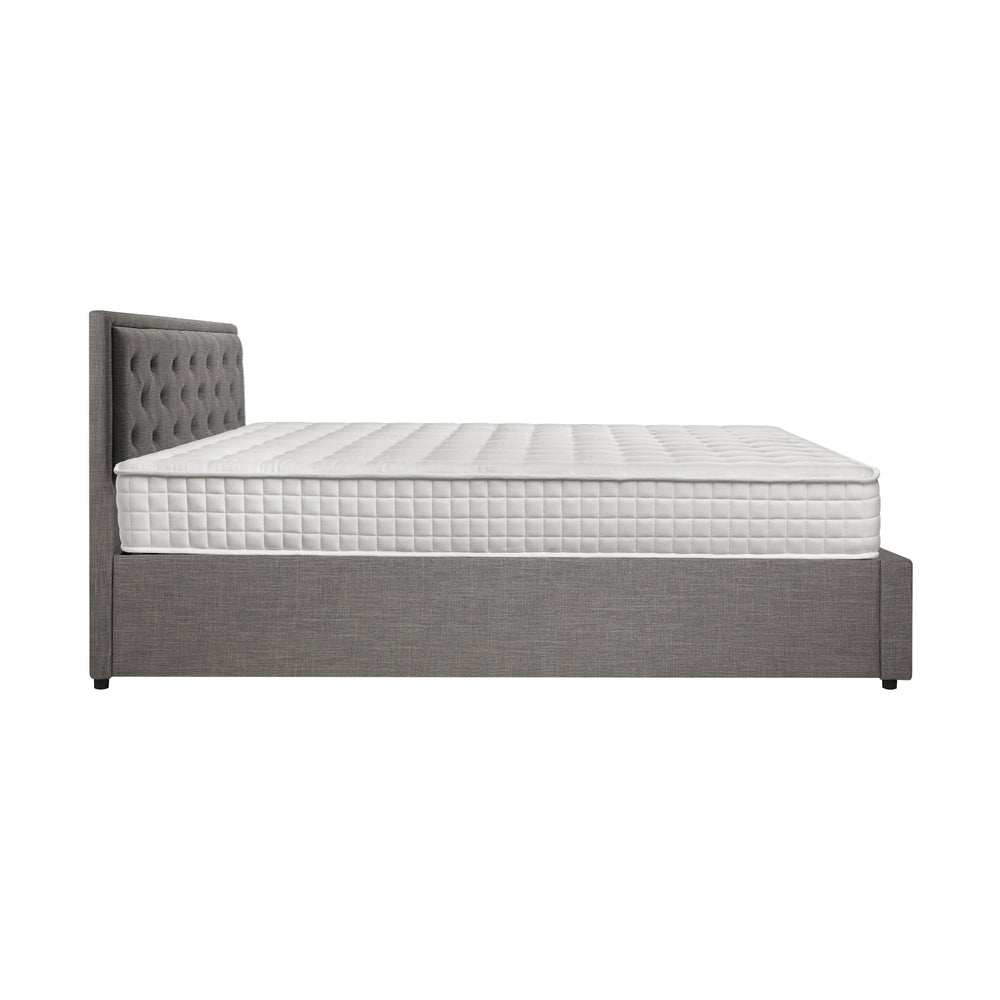 Bed Frame with Mattress King Size Gas Lift Grey Fabric
