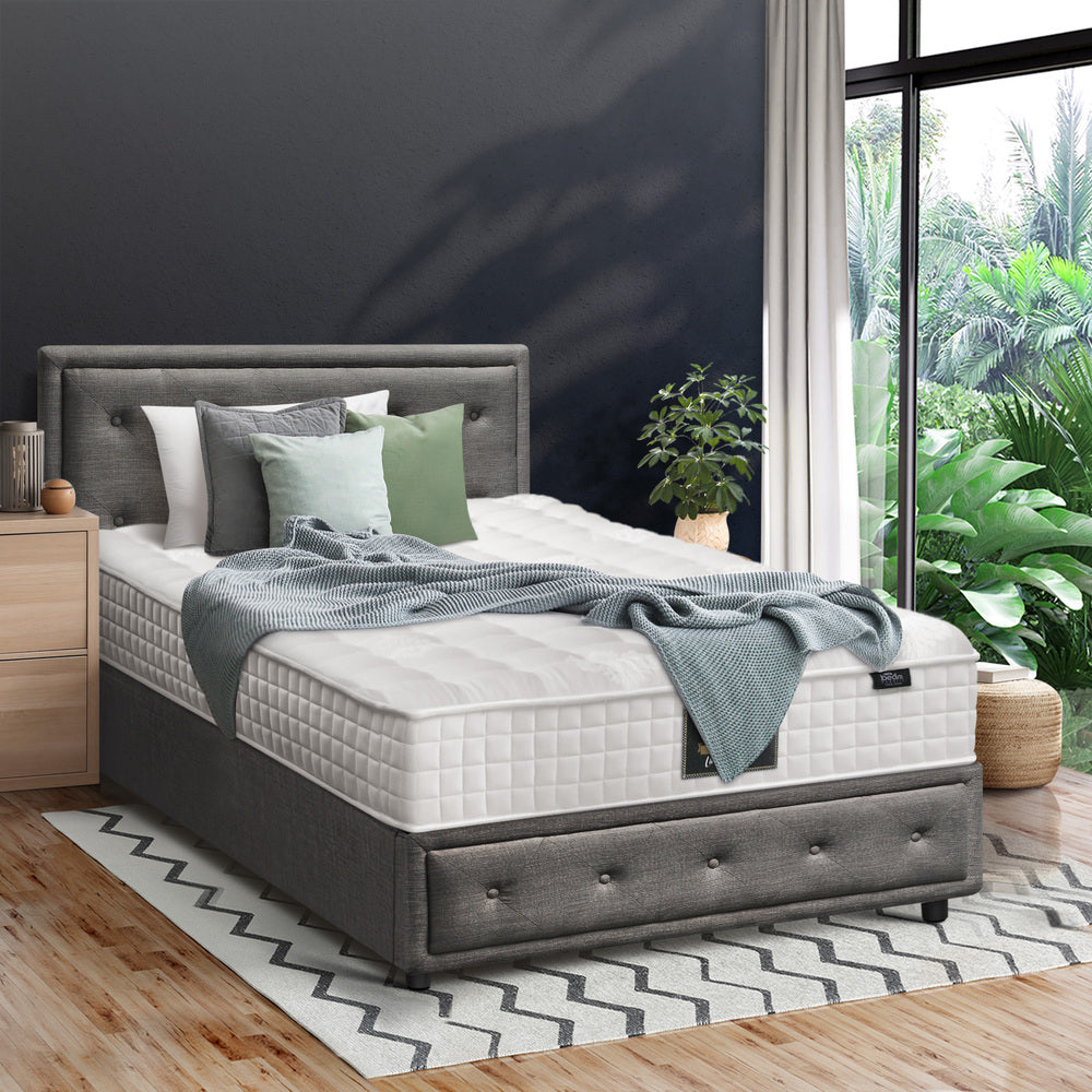 Bed Frame with Mattress King Single Gas Lift Grey Fabric
