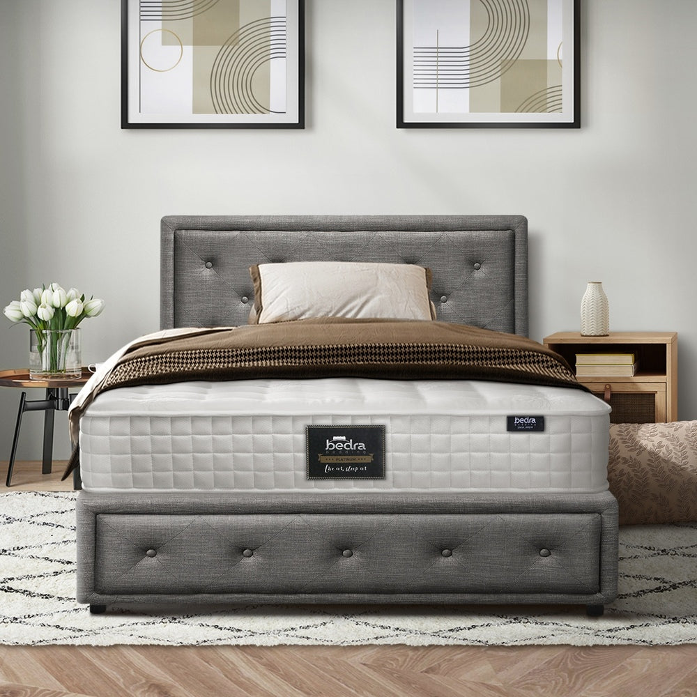 Bed Frame with Mattress King Single Gas Lift Grey Fabric