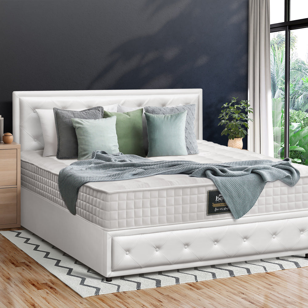 Bed Frame with Mattress Set Double Size Gas Lift White