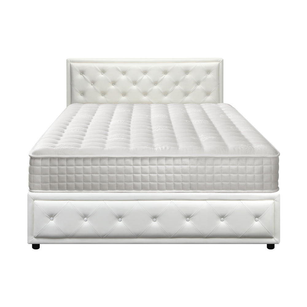 Bed Frame with Mattress Set Double Size Gas Lift White