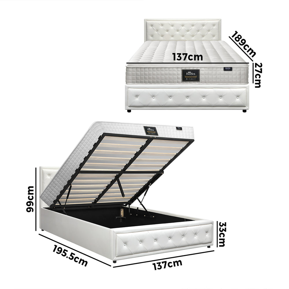 Bed Frame with Mattress Set Double Size Gas Lift White