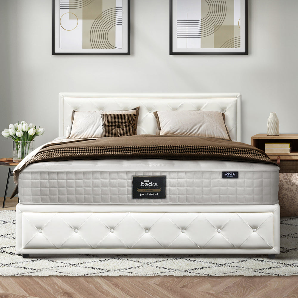 Bed Frame with Mattress Set Double Size Gas Lift White