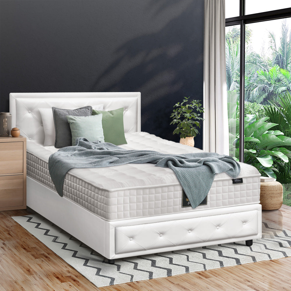 Bed Frame with Mattress King Single Gas Lift White
