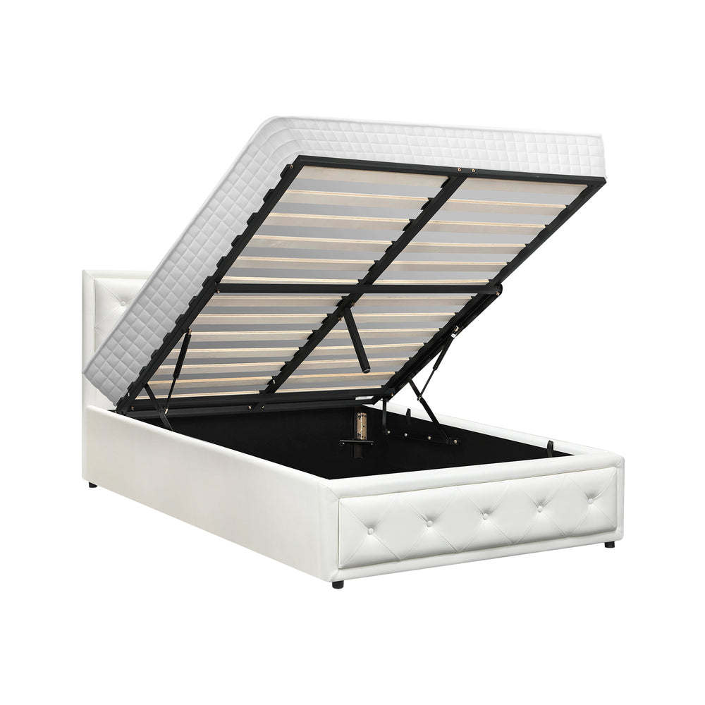 Bed Frame with Mattress King Single Gas Lift White