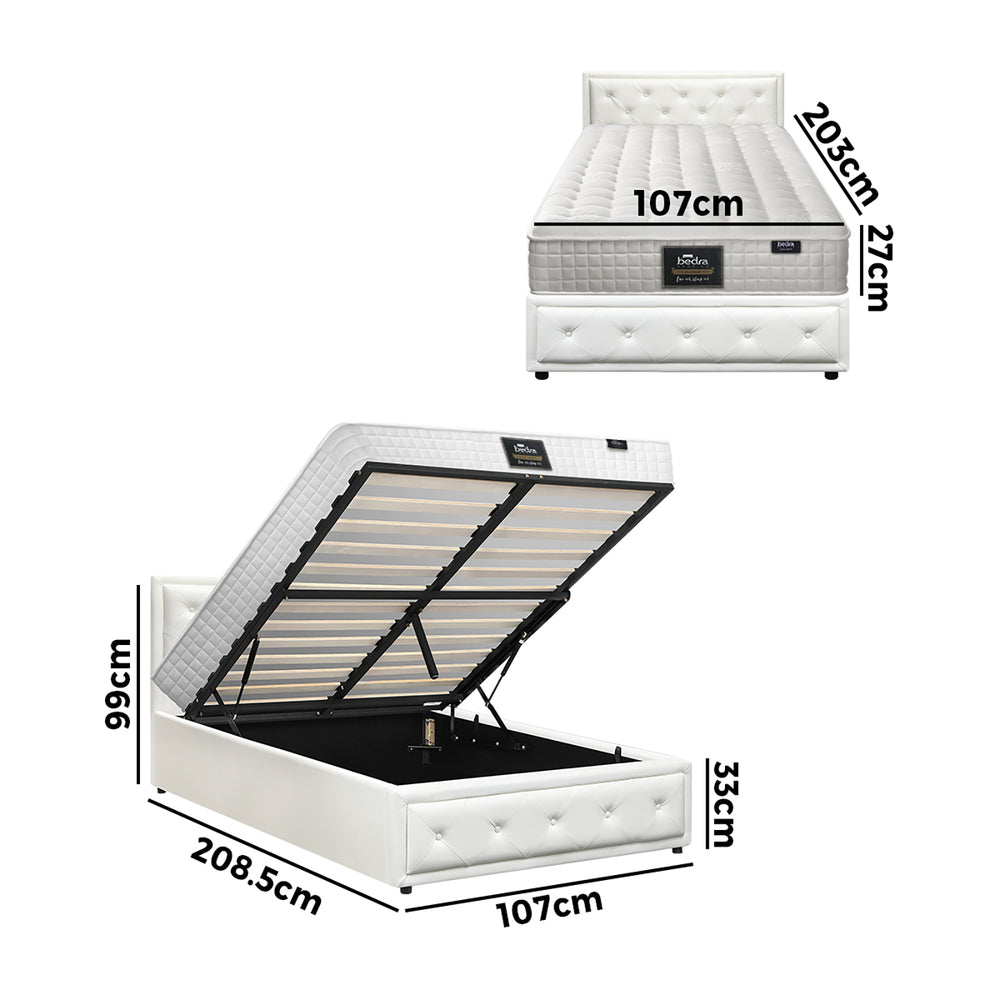 Bed Frame with Mattress King Single Gas Lift White