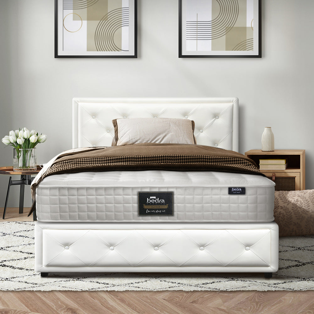 Bed Frame with Mattress King Single Gas Lift White