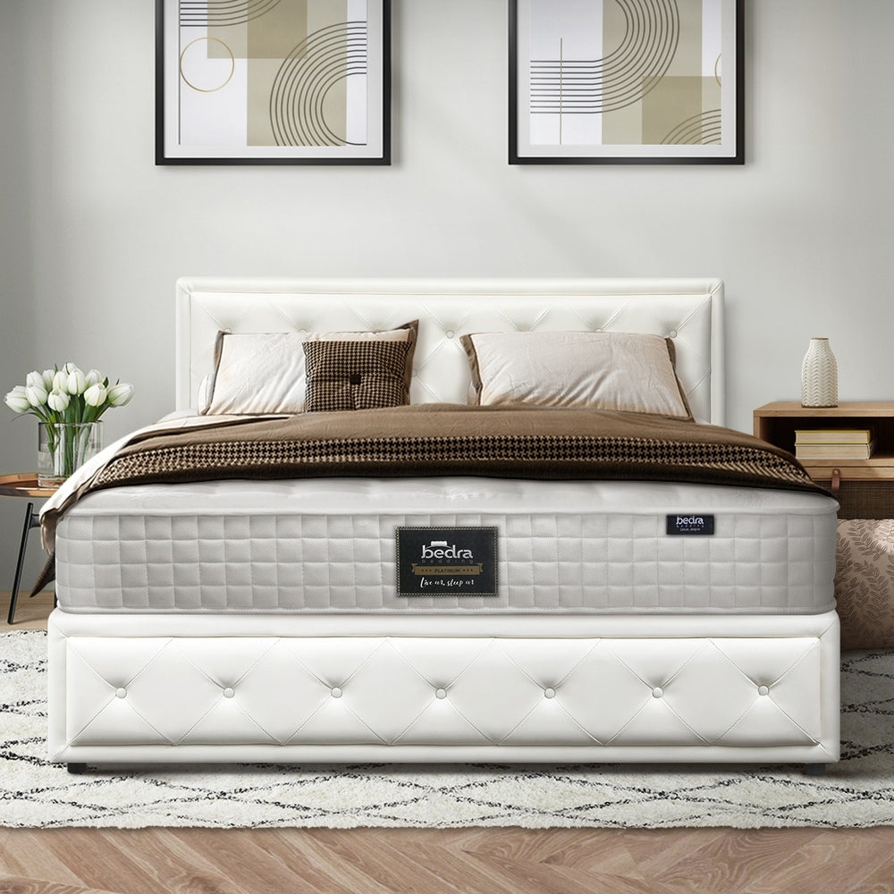 Bed Frame with Mattress Queen Size Gas Lift White