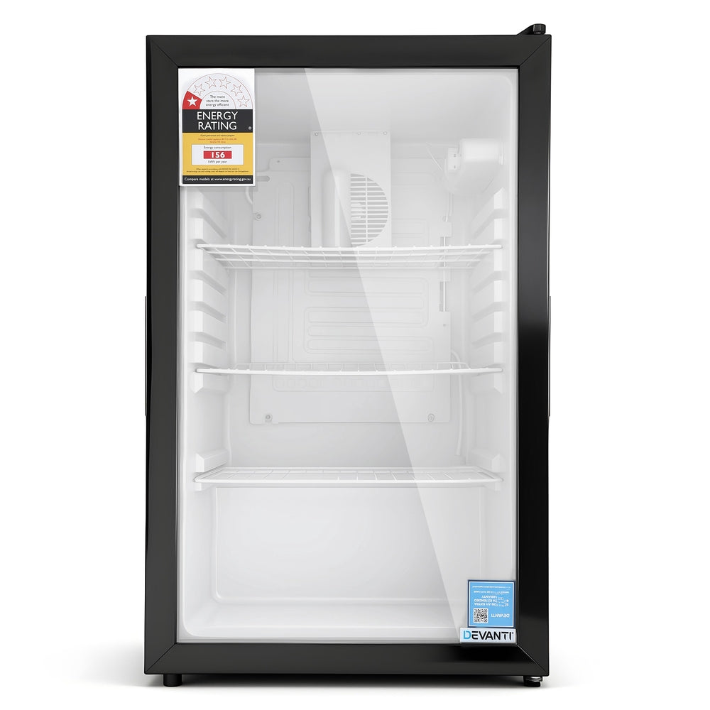 105L Bar Fridge Glass Door Mini Fridge Countertop Cooler Black