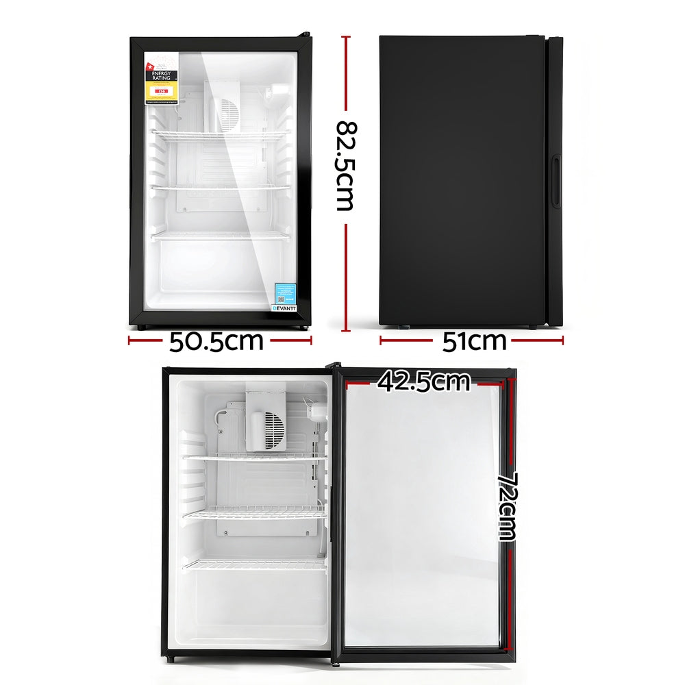 105L Bar Fridge Glass Door Mini Fridge Countertop Cooler Black