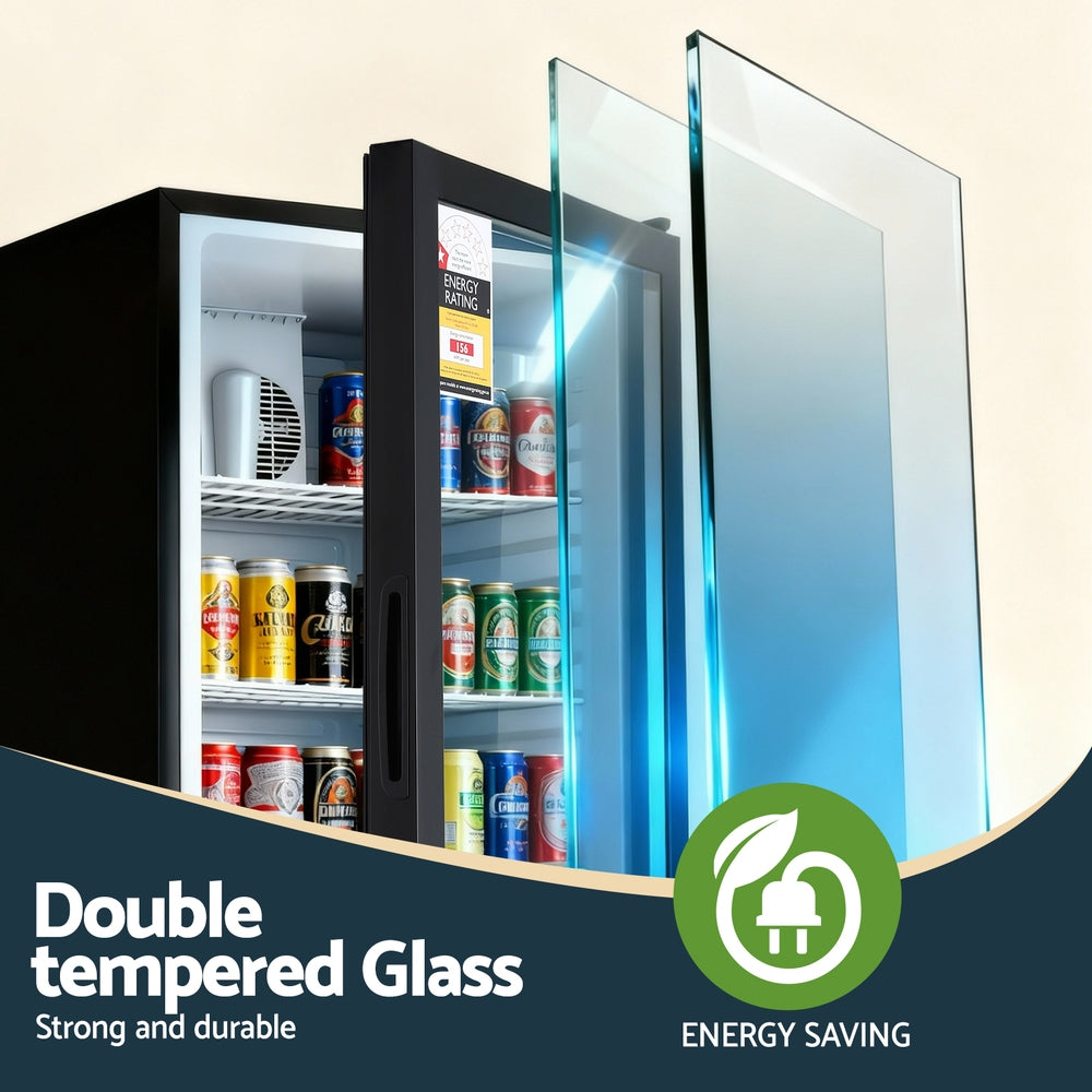 105L Bar Fridge Glass Door Mini Fridge Countertop Cooler Black