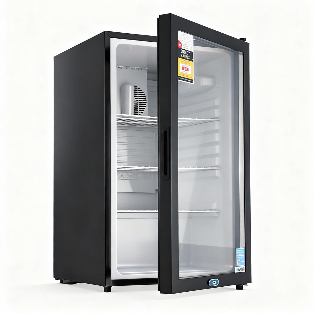 105L Bar Fridge Glass Door Mini Fridge Countertop Cooler Black