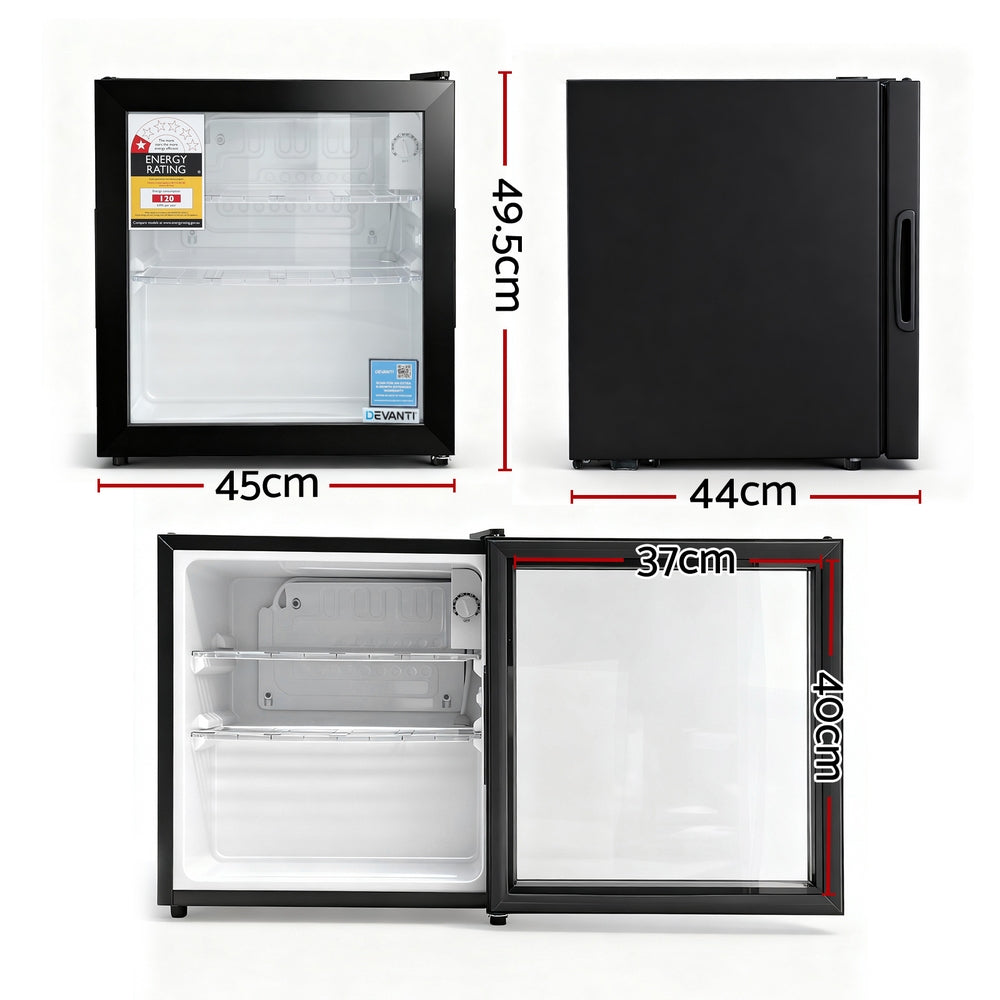 40L Bar Fridge Glass Door Mini Fridge Countertop Cooler Black